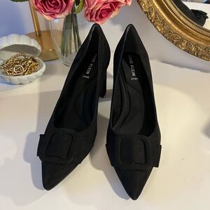 Anne Klein - Suede Black buckle heel pumps